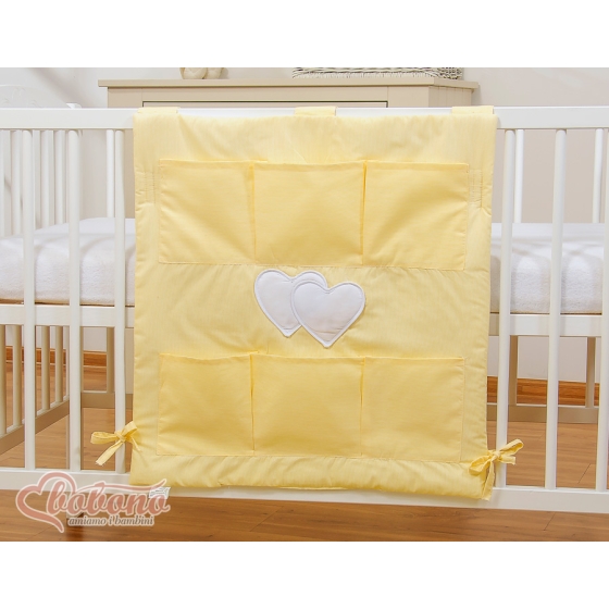 Cot tidy organiser - Hanging Hearts yellow stripes