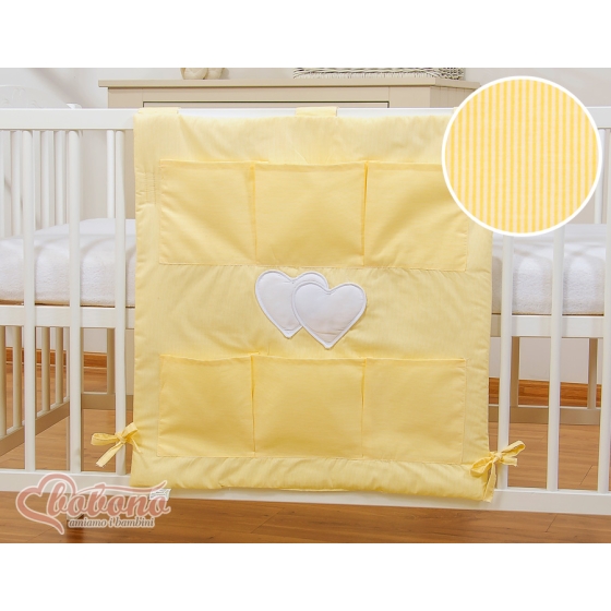Cot tidy organiser - Hanging Hearts yellow stripes