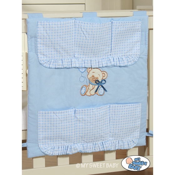 Cot tidy- Teddy Bear with bow blue