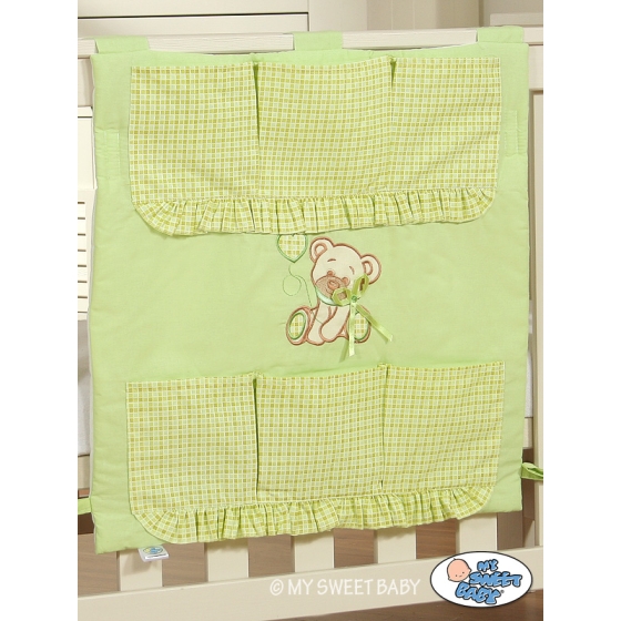 Cot tidy- Teddy Bear with bow green