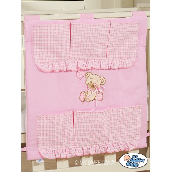 Cot tidy- Teddy Bear with bow pink