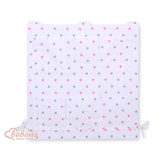 Cot tidy- white with Gray-pink stars
