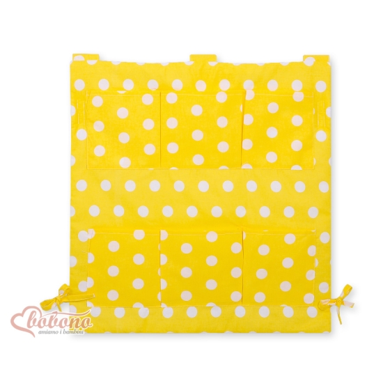 Cot tidy- yellow with dots