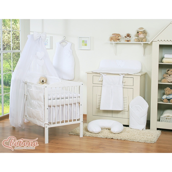 Cotbed Bedding set 5-pcs with mosquito-net- Hanging Hearts white