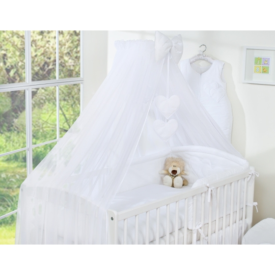 Cotbed Bedding set 5-pcs with mosquito-net- Hanging Hearts white