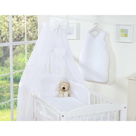 Cotbed Bedding set 5-pcs with mosquito-net- Hanging Hearts white