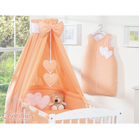 Cotbed Canopy made of fabric- Hanging Hearts orange