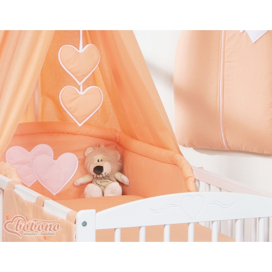 Cotbed Canopy made of fabric- Hanging Hearts orange