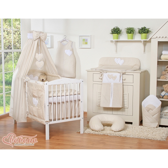 CotbedCanopy made of fabric- Hanging Hearts white polka dots on beige