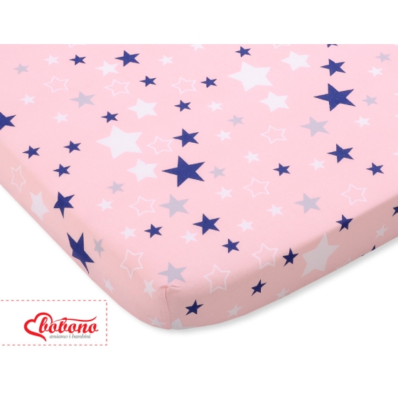 Cotton Baby Cot Sheet 140x70cm pink-navy blue stars