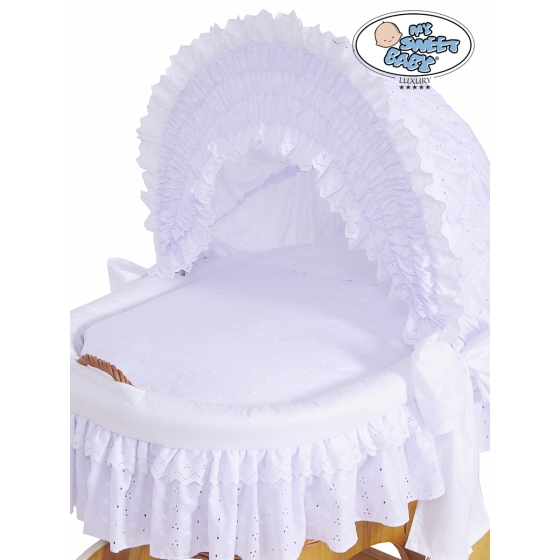 Cover set 4 pcs for Moses Basket Wicker crib Charlotte White Embroidered Bedding Set no. 50102-906 or 70102White Bedding Set
