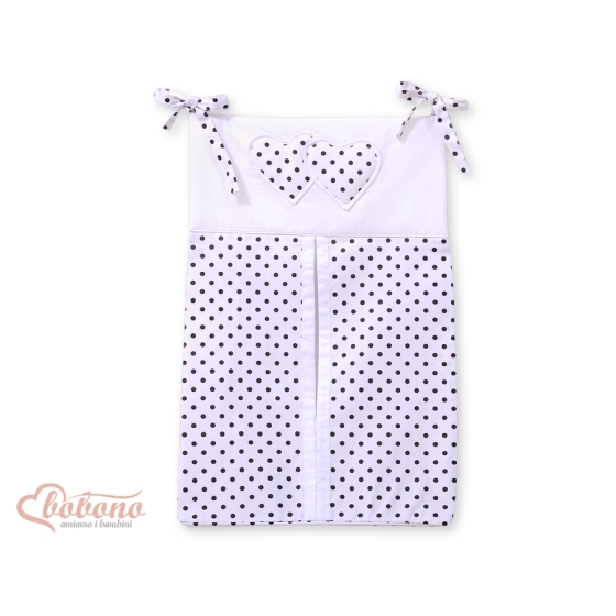 Diaper bag- Hanging hearts black dots on white