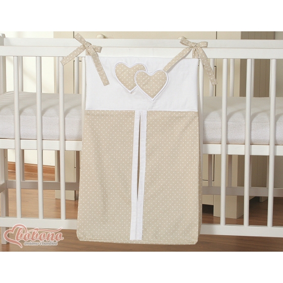 Diaper bag- Hanging Hearts white dots on beige