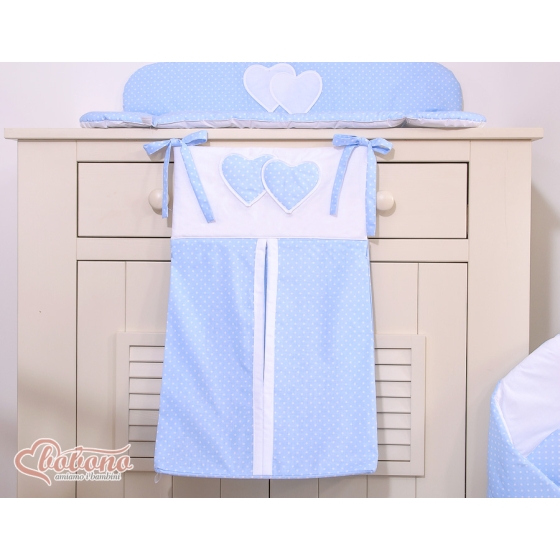 Diaper bag- Hanging hearts white dots on blue