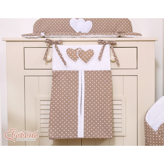 Diaper bag- Hanging Hearts white dots on brown