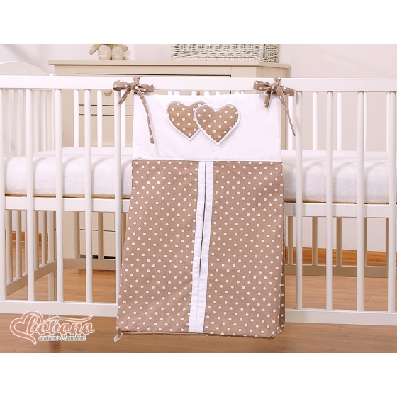 Diaper bag- Hanging Hearts white dots on brown