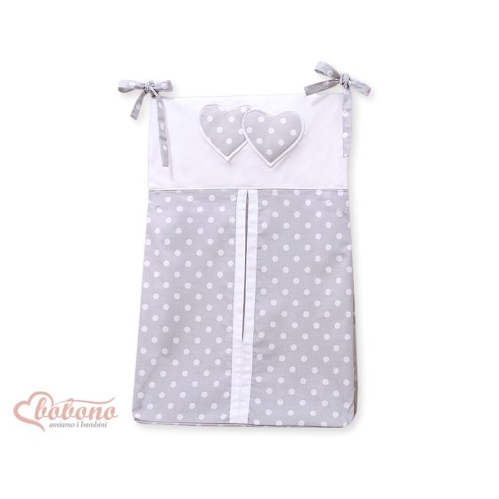 Diaper bag- Hanging Hearts white dots on Gray