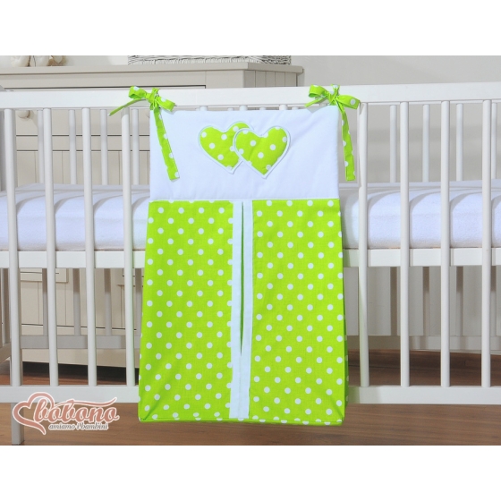 Diaper bag- Hanging Hearts white dots on green