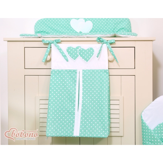 Diaper bag- Hanging Hearts white dots on mint
