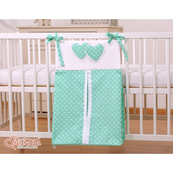 Diaper bag- Hanging Hearts white dots on mint