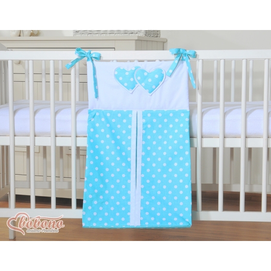 Diaper bag- Hanging Hearts white dots on turquoise