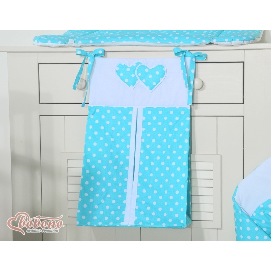 Diaper bag- Hanging Hearts white dots on turquoise
