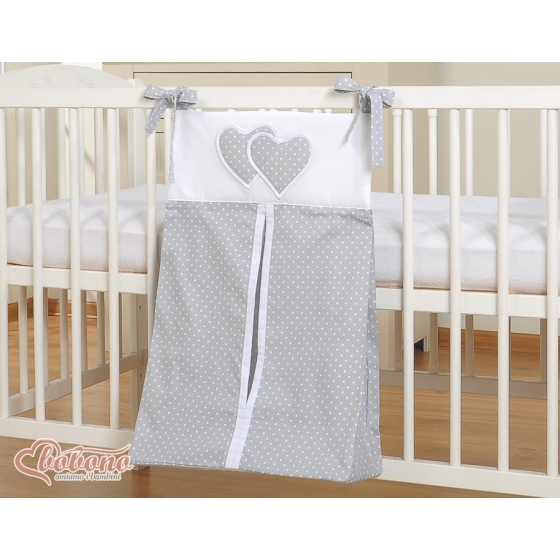 Diaper bag- Hanging Hearts white polka dots on Gray