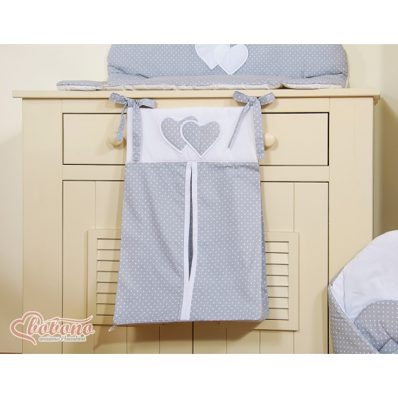 Diaper bag- Hanging Hearts white polka dots on Gray