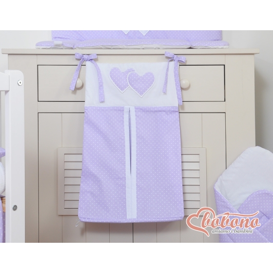 Diaper bag- Hanging Hearts white polka dots on lilac
