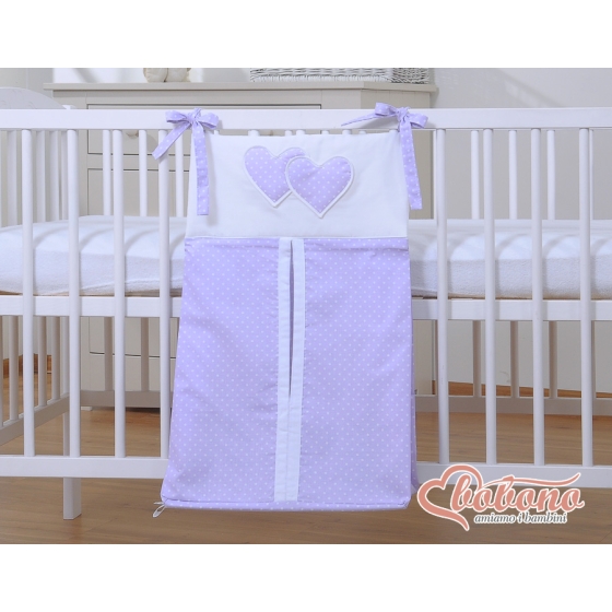 Diaper bag- Hanging Hearts white polka dots on lilac
