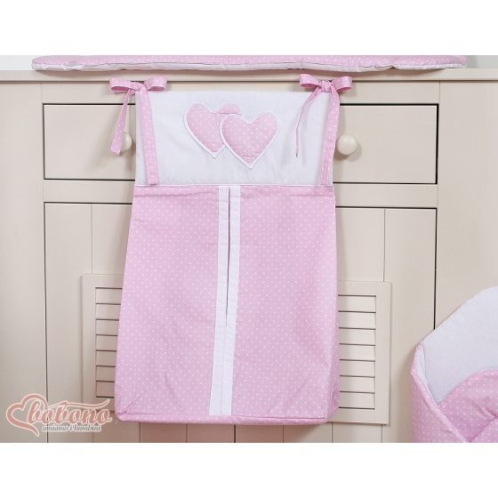 Diaper Nappy bag- Hanging Hearts white polka dots on pink