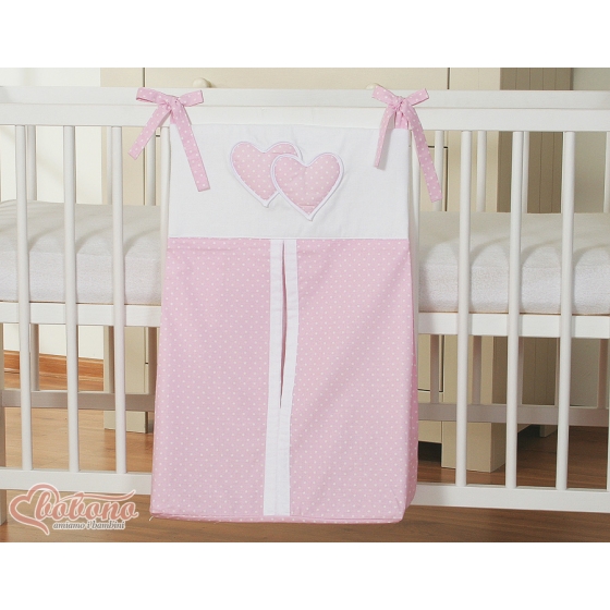 Diaper Nappy bag- Hanging Hearts white polka dots on pink