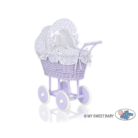 Doll pram no. 91699White with Navy Blue Dots Bedding Set