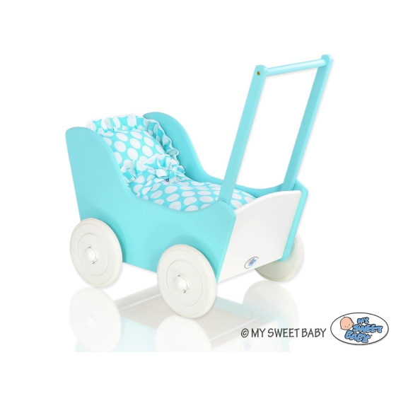 Doll pram White- Turquoise Turquoise with Big White Dots Bedding Set