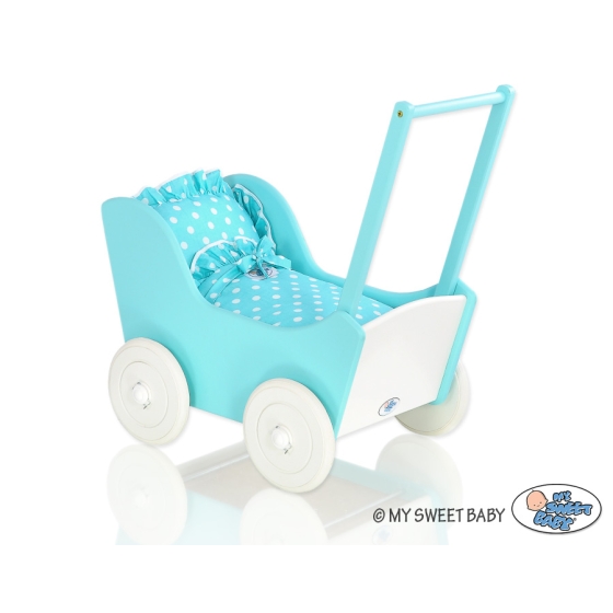 Doll pram White- Turquoise Turquoise with White Dots Bedding Set