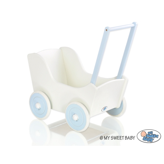 Doll pram White with Blue