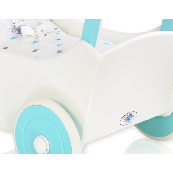 Doll pram White with Turquoise Bedding Set White with Blue and Gray Stars