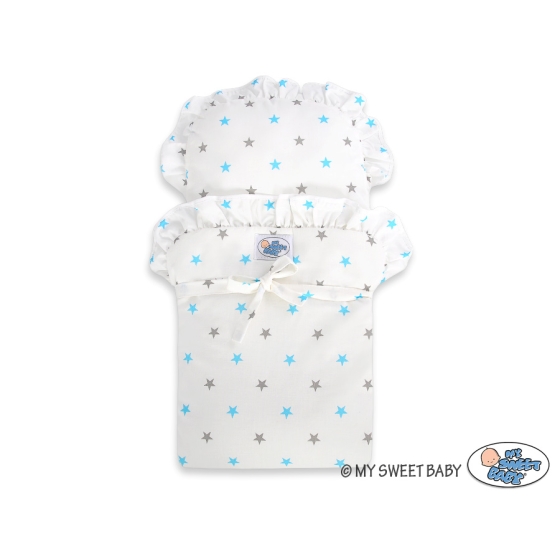 Doll pram White with Turquoise Bedding Set White with Blue and Gray Stars