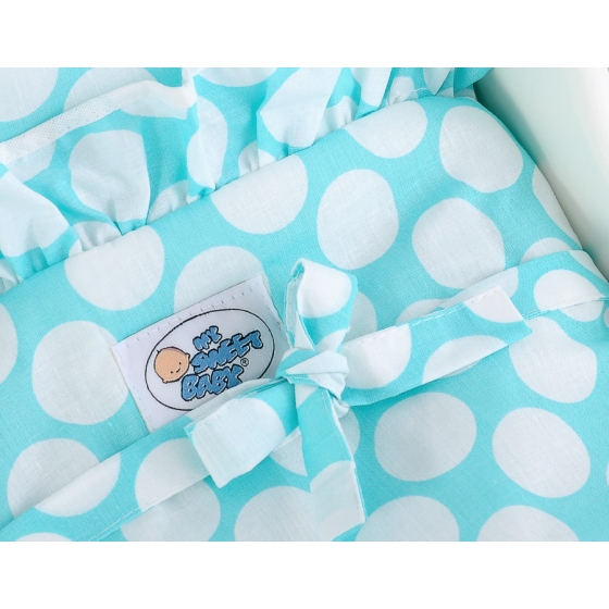 Doll pram White with Turquoise Turquoise with Big White Dots Bedding Set