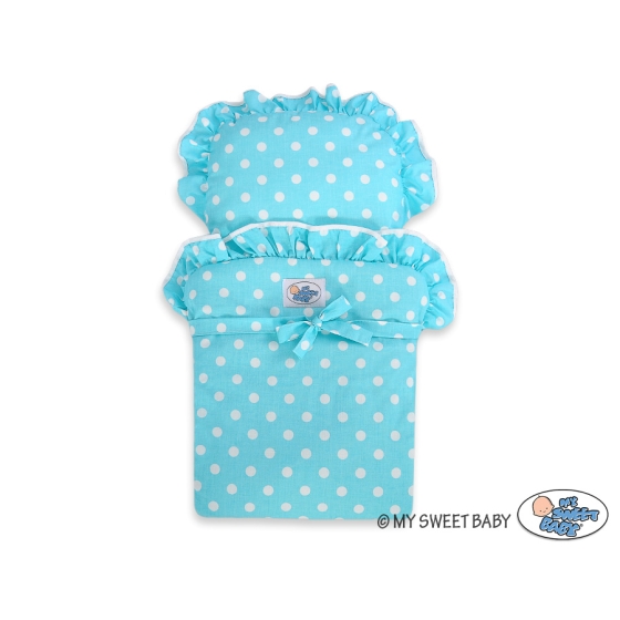 Doll pram White with Turquoise Turquoise with White Dots Bedding Set