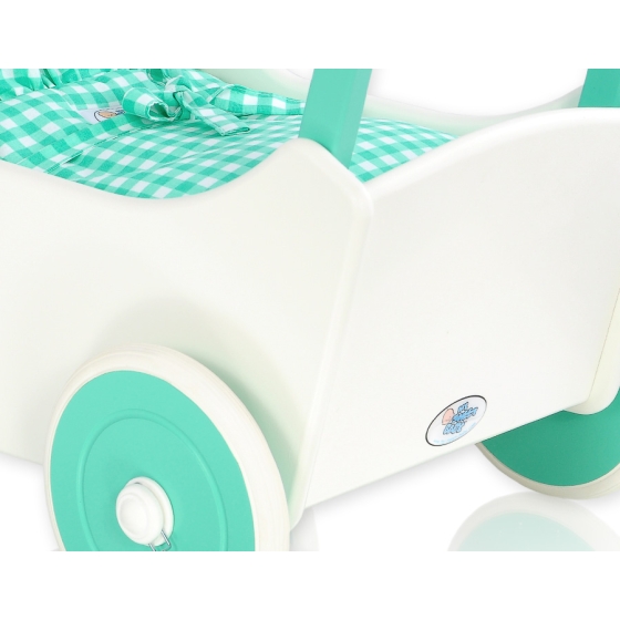 Doll pram Wood White with Mint -621
