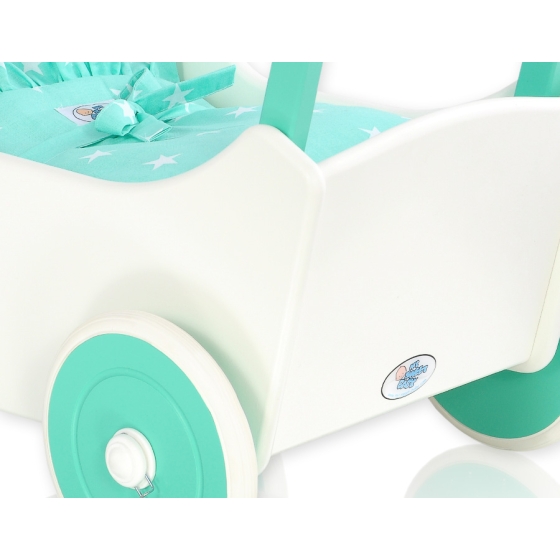 Doll pram Wood White with Mint -717