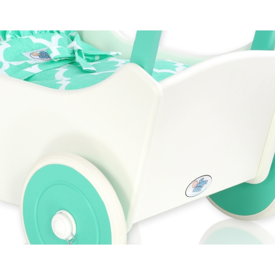 Doll pram Wood White with Mint -724