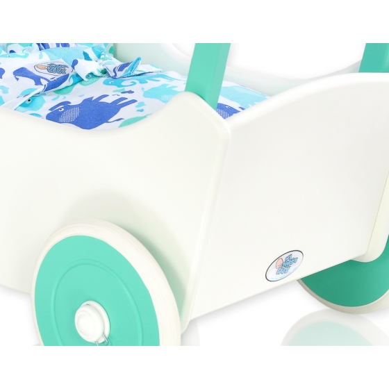 Doll pram Wood White with Mint -734
