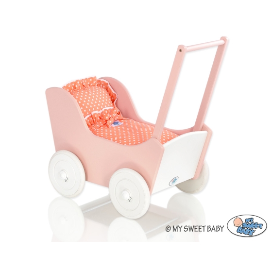 Doll pram Wooden Carriage Powder-Rosa White -761