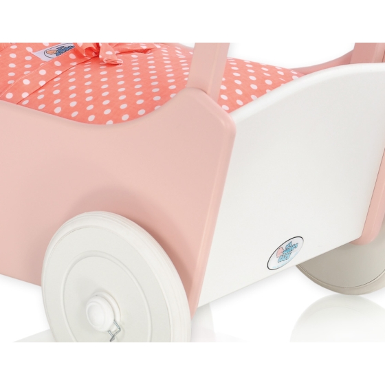 Doll pram Wooden Carriage Powder-Rosa White -761