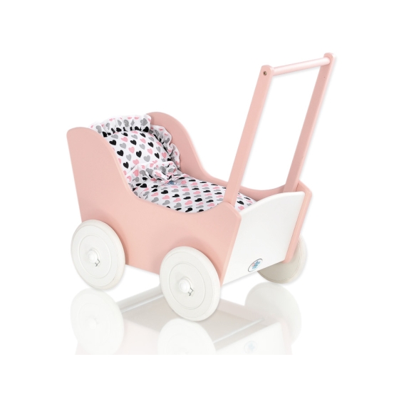 Doll pram Wooden Carriage Powder-Rosa White -767