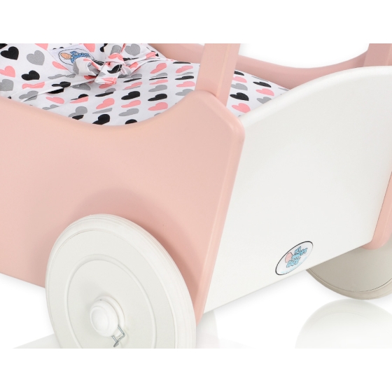 Doll pram Wooden Carriage Powder-Rosa White -767