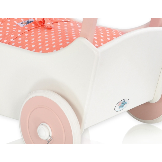 Doll pram Wooden Stroller White with Powder Rosa -761