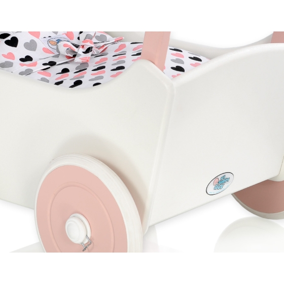 Doll pram Wooden Stroller White with Powder Rosa -767
